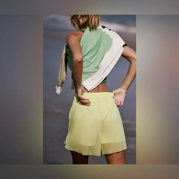 NWOT Free People FP Movement Double Vision Long Shorts - sour citrus yellow - XS - Picture 3 of 7